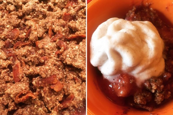 Bacon Berry and Peach Crisp with Coconut Cream